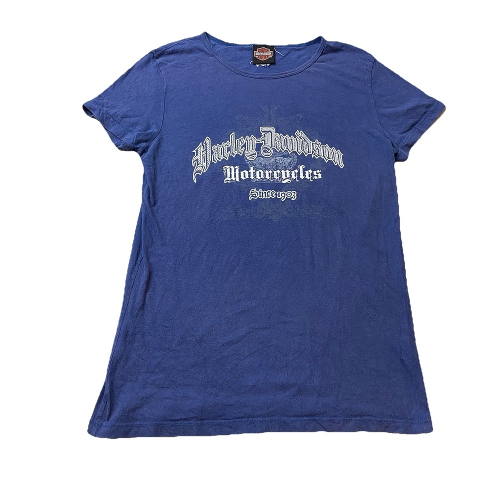 Harley-Davidson Biker T Shirt Women's Medium Blue Orlando Florida Y2k Chopper